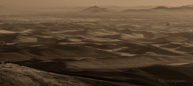 Sunrise on the Palouse. Stagnant air conditions created an interesting image. 