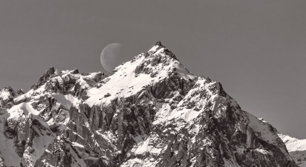 Mt. Constance with moon. Right place at the right time. 